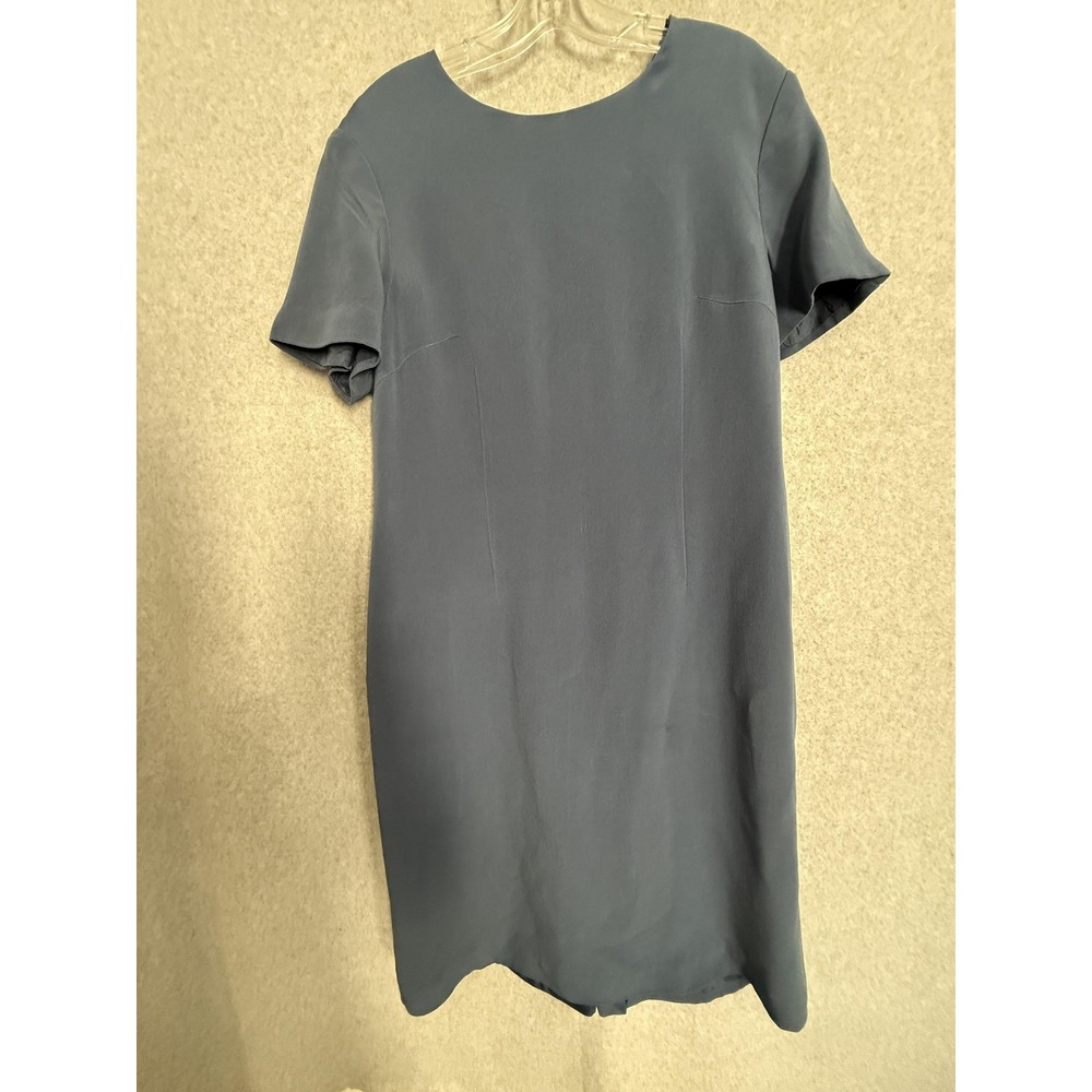 Talbots Dress Womens 16 Blue Silk Short Sleeve Sheath Knee‎ Length Work Office